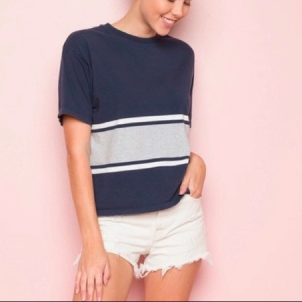 Brandy Melville Aleena Top Navy White & Grey